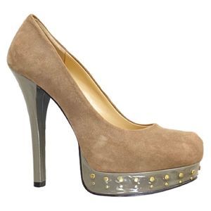 Chinese Laundry Taupe Suede Studded Platform High Heels Pumps Size 8.5